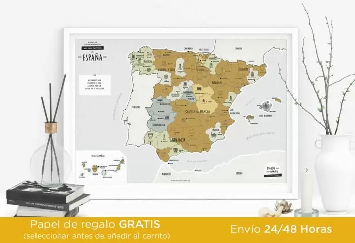 Mapa rascable de España para viajar con perro, 59x42 cm